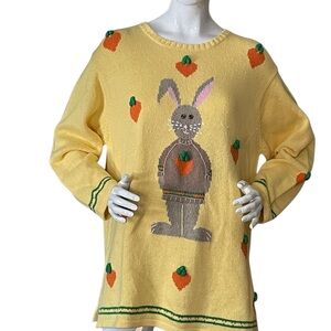 Quacker Factory Yellow Kids Sweater with Bunny and Carrot Design